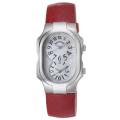 Philip Stein Women's 'Signature' Red Leather Strap Dual Time Watch