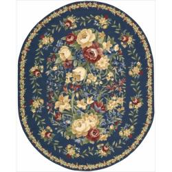 Hand-hooked Blue Country Heritage Rug (7'6 x 9'6 Oval)