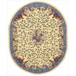 Hand-hooked Yellow Country Heritage Rug (7'6 x 9'6 Oval)