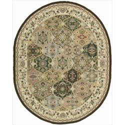 Hand-hooked Multicolor Country Heritage Rug (7'6 x 9'6 Oval)