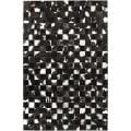 Hand-crafted Black Leather Animal Hide Geometric Squares Burr Rug (5' x 8')
