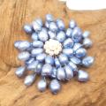 Blue Dyed Freshwater Pearls Retro Floral Pin-Brooch (Thailand)