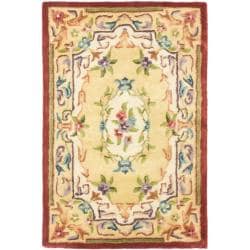 Handmade French Aubusson Loubron Gold Premium Wool Rug (2' x 3')