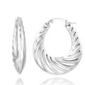 Sterling Silver Corrugated Twist Design Hoop Earrings