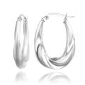 Sterling Silver Oval Twist Design Hoop Earrings