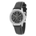 Seiko Men's Chronograph Black Dial Leather Military Time Watch