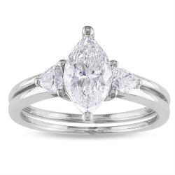 Miadora 14k White Gold 1 1/2ct TDW Certified Marquise-cut Diamond Ring (F, SI2)