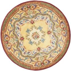 Handmade French Aubusson Loubron Gold Premium Wool Rug (8' Round)