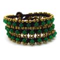 Green Aventurine Bead Link Brass Jingle Bracelet (Thailand)