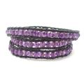 Purple Facets Amethyst Stone Leather 3-Wrap Bracelet (Thailand)