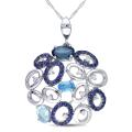 14k Gold Multi-gemstone and 1/10ct TDW Diamond Necklace (G-H, SI1-2)