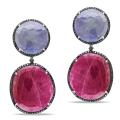 14k White Gold Sapphire and 2 1/2ct TDW Black Diamond Earrings
