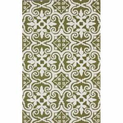 Handmade Luna Spanish Tile Green Wool Rug (7'6 x 9'6)