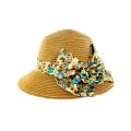 Faddism Women's Tan Straw Rosette Bow Sun Hat