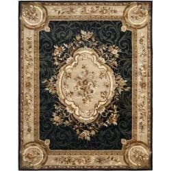 (^_-) Handmade French Aubusson Black Premium Wool Rug (9'6 x 13'6)