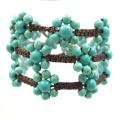 Triple Wrap Daisy Link Floral Turquoise Cotton Rope Bracelet (Thailand)