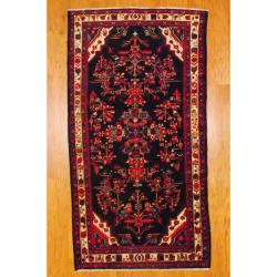 Persian Hand-knotted Hamadan Black/ Ivory Wool Rug (5'2 x 9'8)