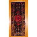 Persian Hand-knotted Hamadan Black/ Blue Wool Rug (4'7 x 11'5)