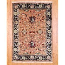 Indo Hand-knotted Oushak Salmon/ Black Wool Rug (6'1 x 9'4)