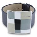 Stainless Steel Colored Epoxy Black Genuine Leather 7-inch Bracelet