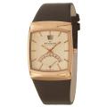 Skagen Men's 'Leather' Stainless Steel Rose Gold Plated Brown Leather Watch
