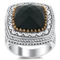 Meredith Leigh Sterling Silver and 14k Gold Onyx Ring