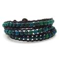 Green Forest Malachite Stones Triple Wrap Leather Bracelet (Thailand)