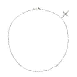 Icz Stonez Sterling Silver Cubic Zirconia Cross Charm Anklet