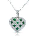 18k White Gold Emerald and 1/3ct TDW Diamond Necklace (H-I, VS1-VS2)