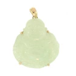 Mason Kay 14k Yellow Gold Green Jadeite Carved Buddha Pendant