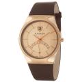 Skagen Men's 'Leather' Stainless Steel Rose Gold Plated Brown Leather Watch