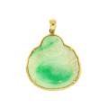 Mason Kay 14k Gold Green and White Marbled Jadeite Buddha Pendant