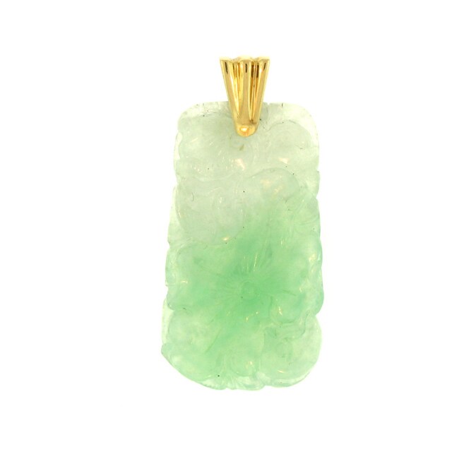 Mason Kay 14k Gold Green and White Marbled Jadeite Carved Pendant