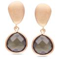 Rose Goldplated Grey Agate Dangle Earrings