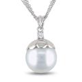 Sterling Silver South Sea Pearl and Cubic Zirconia Necklace (13-15 mm)