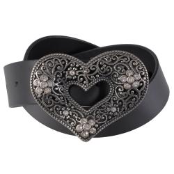 Journee Collection Women's Rhinestone Heart Buckle Leather Belt