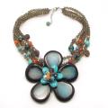 Precious Daisy Pendant Agate Petals Multi Strand Necklace (Thailand)