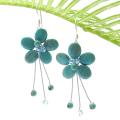 Sweet Green Turquoise Flower-Sticks Stone .925 Silver Earrings (Thailand)