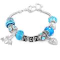 Silvertone Blue Crystal and Bead 'Mom' Themed Bracelet