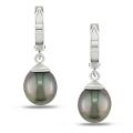 10k White Gold Black Tahitian Pearl Dangle Earrings (9-10 mm)