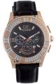 GF Fere Crystal Rose Gold Tone Black Leather Chronograph Watch