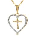 New! 14k Yellow Gold 1/10ct TDW Diamond Cross in Heart
