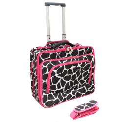 World Traveler Pink Trim Giraffe Fashion Print Women's Rolling 17-inch Laptop Briefcase