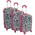 World Traveler Designer Prints Pink Trim Zebra 3-piece Lightweight Hardside Spinner Luggage Set
