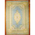 Indo Hand-knotted Aubussan Light Blue/ Gold Wool Rug (11'10 x 17'5)