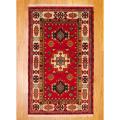 Indo Hand-knotted Kazak Red/ Ivory Wool Rug (3' x 5')