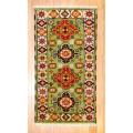 Indo Hand-knotted Kazak Green/ Ivory Wool Rug (2' x 4')