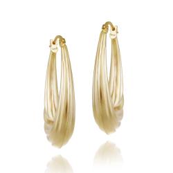 Mondevio 18k Yellow Gold over Silver Wave Hoop Earrings with Saddleback Clasp