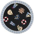 Hand-hooked Nautical Black Wool Rug (3' Round)