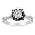 Miadora 10k White Gold 1/2ct TDW Black and White Diamond Halo Ring